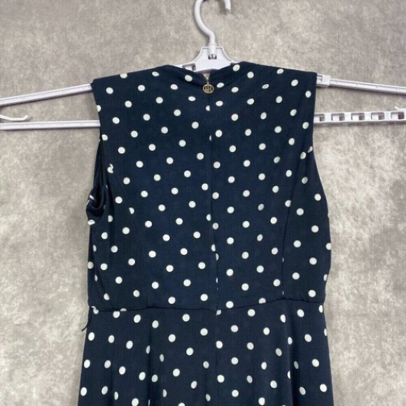Tommy Hilfiger Dress Womens 11/19 Navy Polka Dots Stretch Retro Pleated V-Neck - Picture 11 of 14